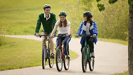 Family riding bicycles